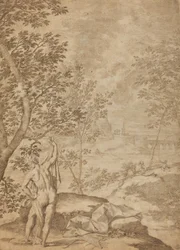 Apollon debout dans un paysage fluvial